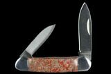 Pocketknife With Fossil Dinosaur Bone (Gembone) Inlays - Blade #127557-1